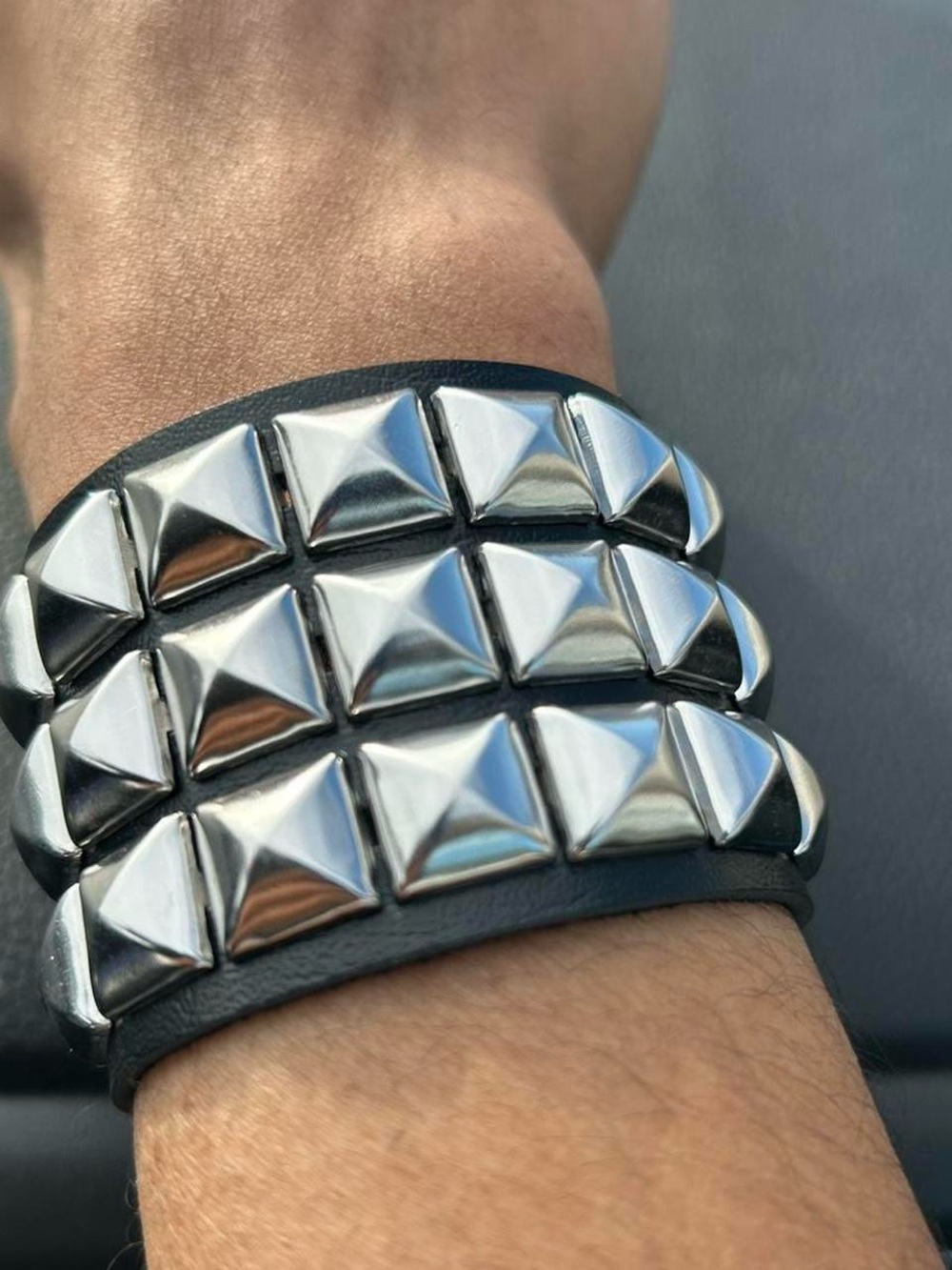 Faux leather studded Punk Bracelets -  Silver studs bracelets - Studded bracelet